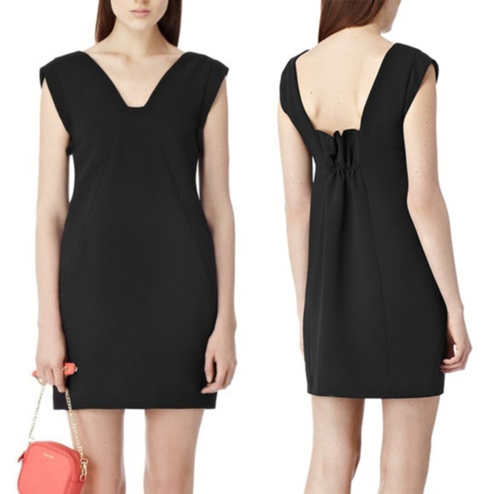 Reiss Pepper Black Dress Frill Back V-neck Mini 6
